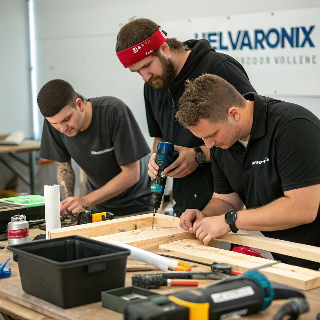 The Helvaronix team working on a DIY project